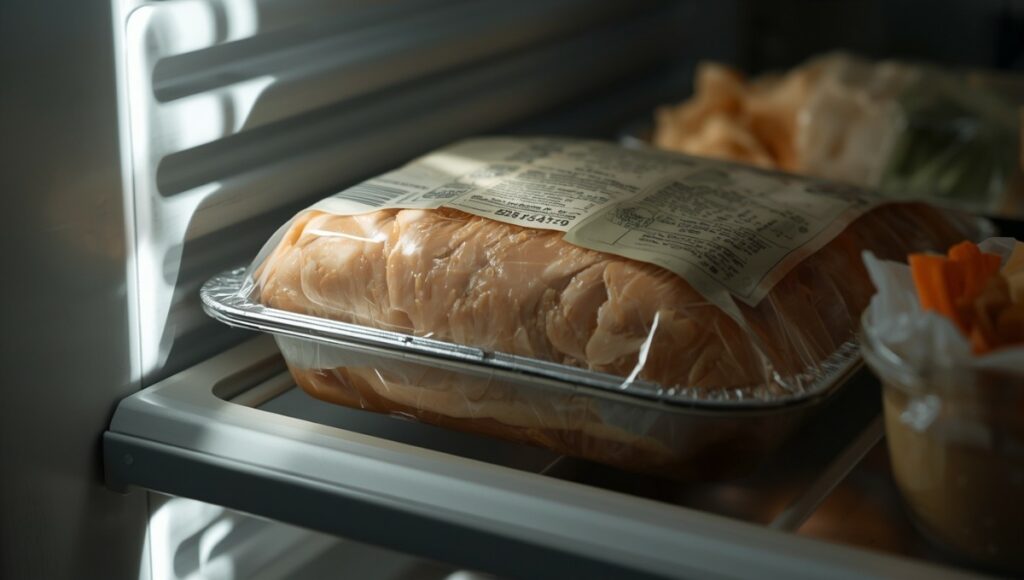 Cordon bleu dans un réfrigérateur avec date de péremption visible sur l'emballage
