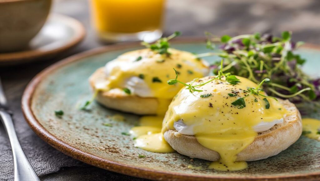 Eggs Benedict saumon fumé avec sauce hollandaise de La Petite Bleue, spécialité brunch Paris Opéra