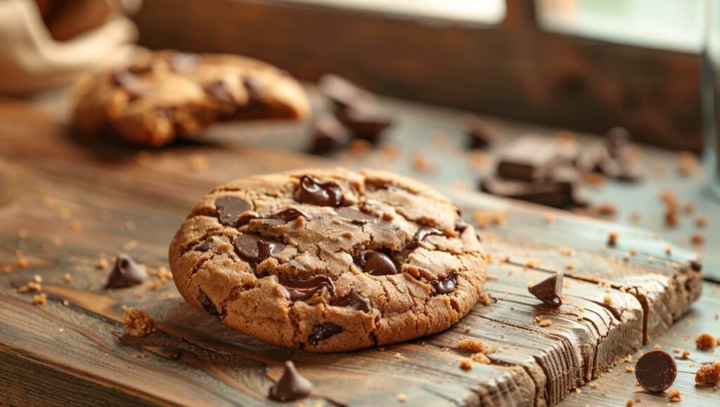 Cookies géants moelleux au chocolat faits maison sur table en bois rustique