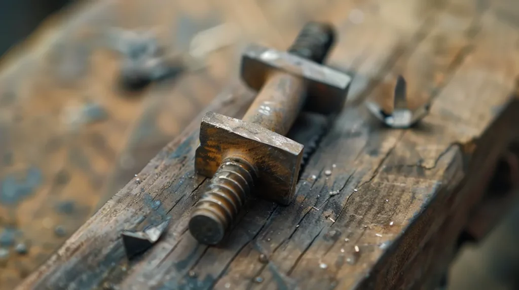 Vis cassée sans tête coincée dans du bois nécessitant une extraction